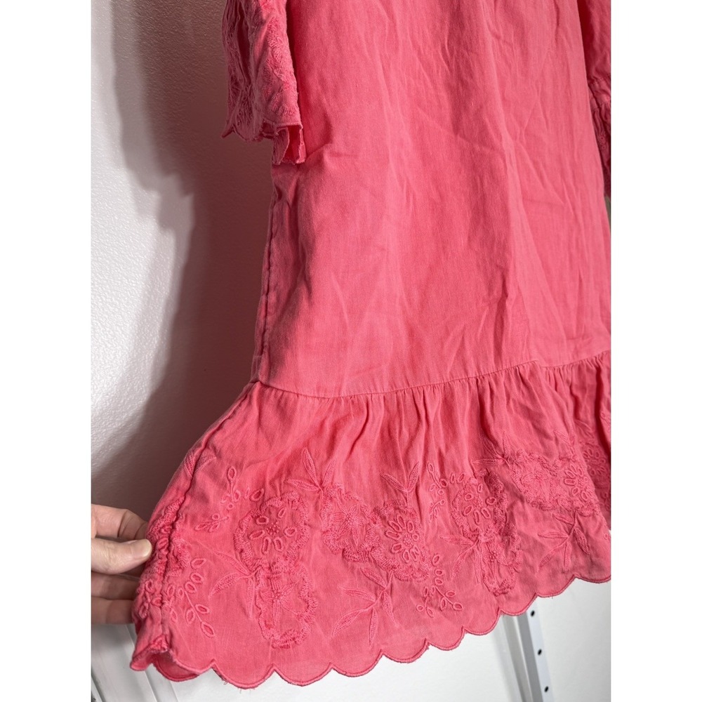 Vineyard Vines Paradise Pink Flutter Sleeve Linen Blend Dress Embroidered Size 8 - Picture 3 of 7